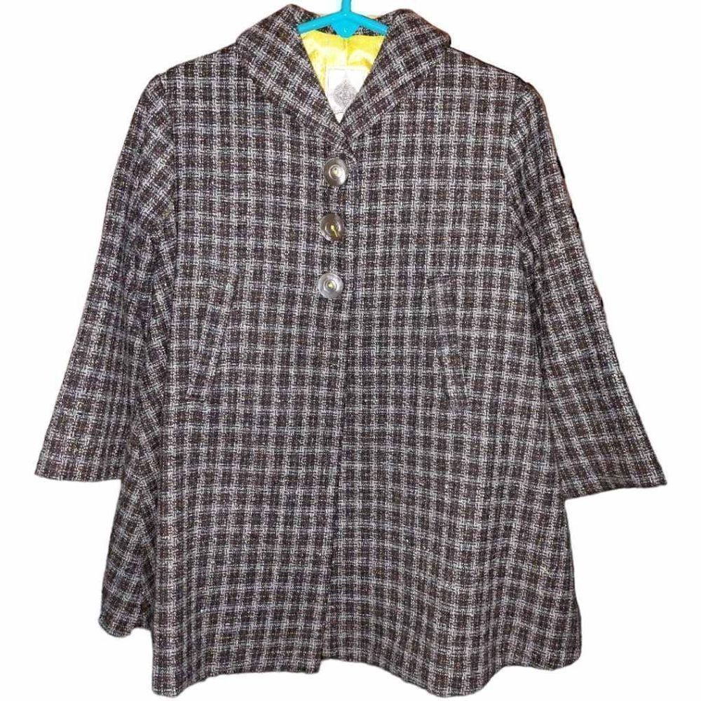 Dagmar Daley Toddler Girls Wool Swing Coat, 2t, Brown / Chartreuse,New With Tags